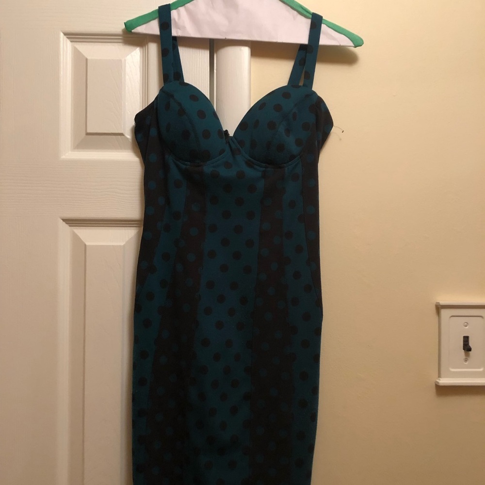 Green and black polka dot dress